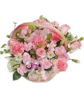 Pink Flowers Basket